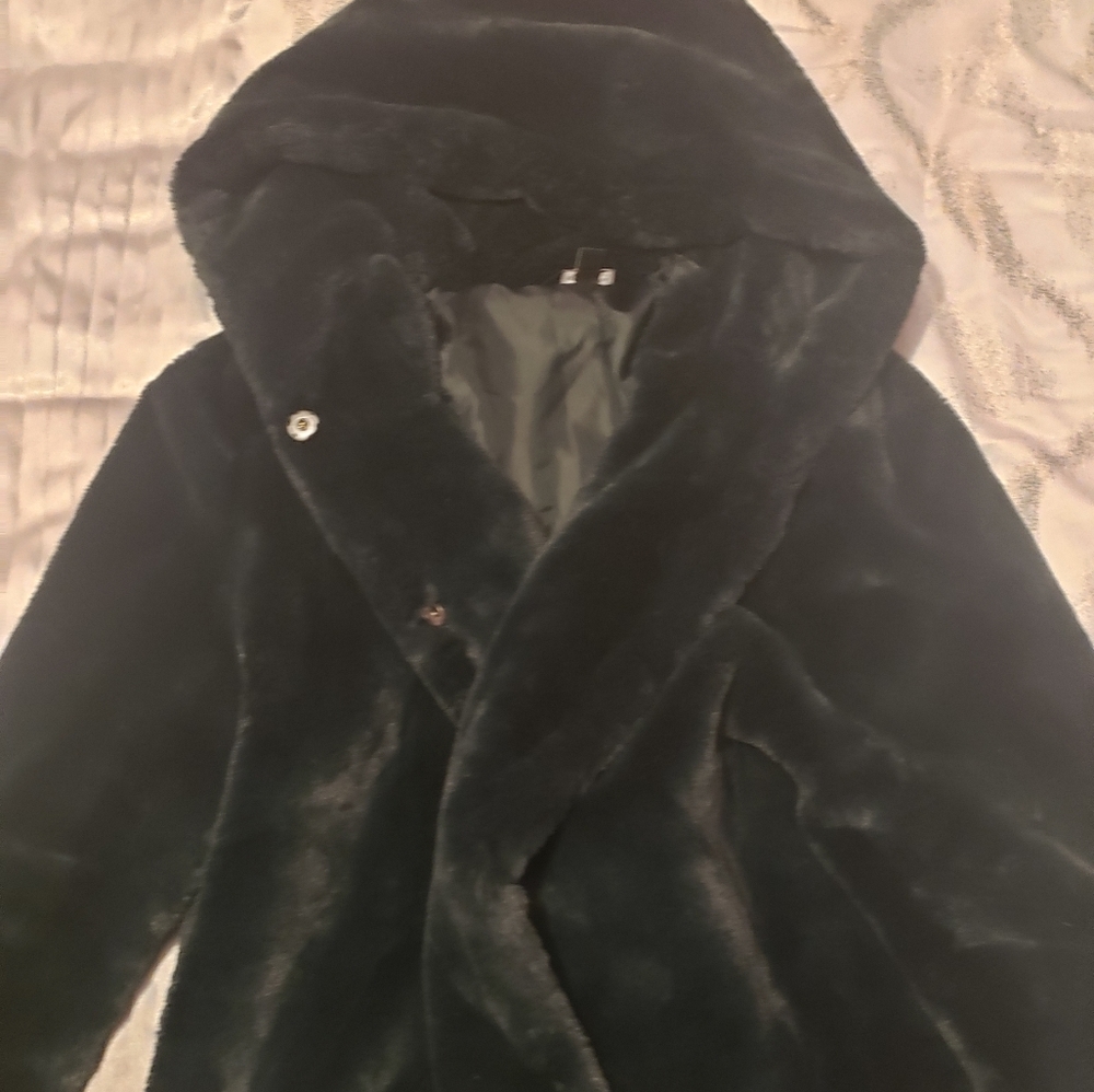 Faux fur Green hooded jacket